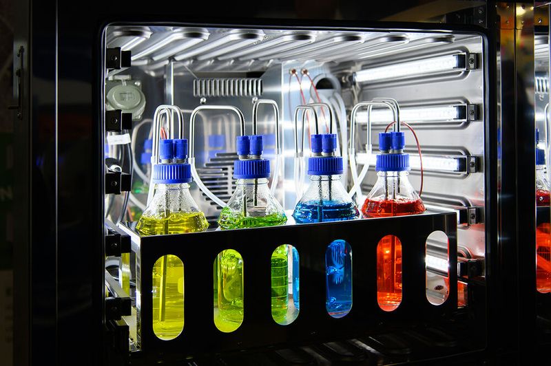 Die Aussteller wissen genau, wie sie ihre Produkte ansprechend in Szene setzen. Hier hat das Team von Memmert die Flaschen im Brutschrank mit gefärbtem Waser gefüllt, um die blubbernde Gaszufuhr zu einem Hingucker zu machen.      Mehr Infos zu den kommenden LAB-SUPPLY-Messen finden Sie auf www.lab-supply.info (Bild: Stefan Stark)