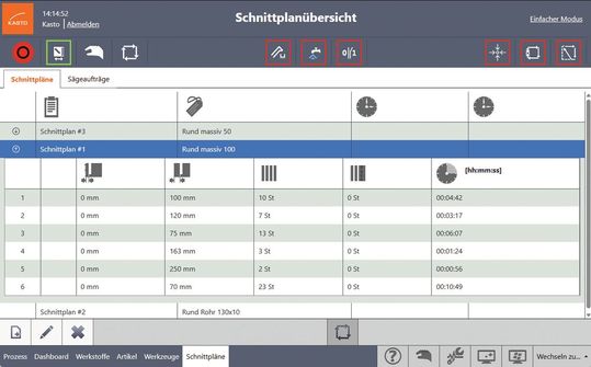 Effizient: Umfassende Sägeparameter für Halbzeuge und Werkstoffe lassen sich schnell auf Tastendruck aus einer Materialdatenbank abrufen. (Bild:  Kasto)