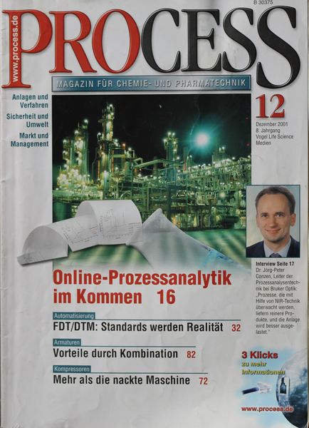 Dezember 2001   Top Themen:  - Online-Prozessanalytik im Kommen - FDT/DTM: Standards werden Realität - Vorteile durch Kombination - Mehr als die nackte Maschine (Bild: PROCESS)