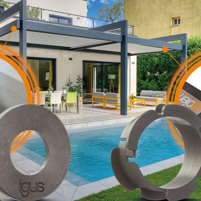 Schmierfrei, UV-beständig, korrosionsfrei und frostresistent: Sunilux nutzt in seinen elektrischen Pergolen Gleitlager und Anlaufscheiben aus «iglidur G» sowie Doppelbundlager aus «iglidur M250».  (Bild: igus SE & Co. KG)