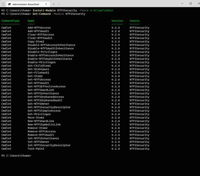 Verwenden des PowerShell-Moduls NTFSSecurity für das Setzen von Berechtigungen. (Bild: Joos)