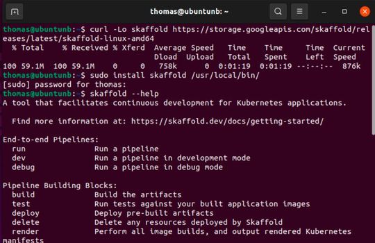 Skaffold ist in wenigen Sekunden auf Rechnern von Entwicklern einsatzbereit. Eine Installation auf dem Kubernetes-Cluster ist nicht notwendig.(Bild:  Joos / Skaffold)