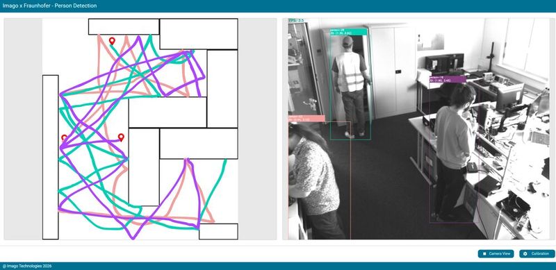 Die Darstellung der erfassten Bewegungen von Objekten in der industriellen Umgebung kann von dem neuen System unter anderem in Form von digitalen Spaghetti-Diagrammen erfolgen. (Bild: Fraunhofer IOSB-INA / Imago Technologies (Bearbeitung))