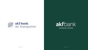 Die Akf-Bank gibt sich einen neuen Markenauftritt – mit Verweis auf die Konzernzugehörigkeit zu Vorwerk. Im Bild: der bisherige Auftritt (links) und der neue. (Bild: Vorwerk/akf Bank)