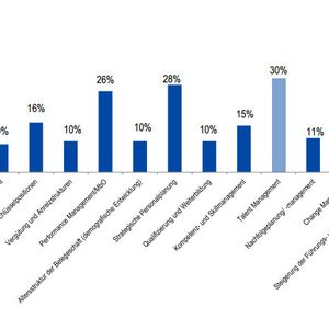 Für Personaler besteht gerade im Bereich der Steigerung von Führungs- und Managementqualitäten Handlungsbedarf. Weitabgeschlagen ist hingegen der häufig diskutierte Bereich „Work-Life-Balance“.