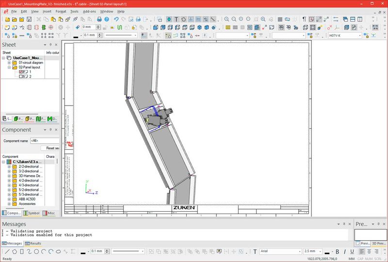 In E3.Panel können Bauteile, wie z.B. Montageplatten, in beliebigen Winkeln in 3D angeordnet und bearbeitet werden. (Bild: Zuken)