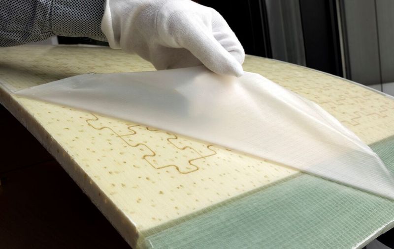 Blick auf den Windkraftrotordemonstrator, den man mithilfe der neuartigen Trennfolie Peelplas am Fraunhofer-IFAM mit Projektpartnern hergestellt hat. Das Bauteil kann nicht nur mit weniger Aufwand gefertigt werden, es kann auch sofort lackiert werden, heißt es. (Bild: Fraunhofer-IFAM)