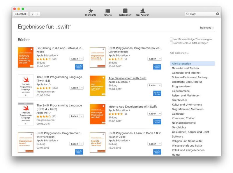 In Apples iBooks-Store gibt es eine Reihe von kostenlosen Swift-Büchern. (Rentrop / Apple)