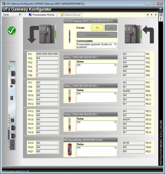 Der Prozessdaten-Monitor  bietet die Möglichkeit, ohne übergeordnete Steuerung Prozess-Ausgangsdaten manuell vorzugeben (sogenanntes Forcen). (Archiv: Vogel Business Media)