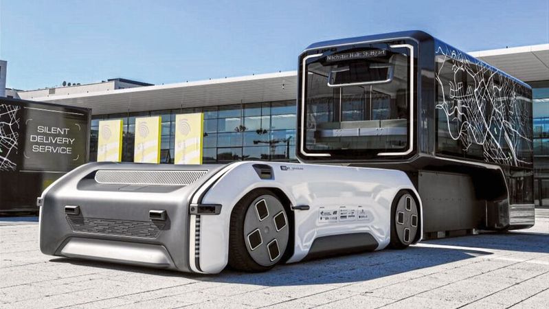 Modulares Fahrzeugkonzept: Das Fahrgestell des Prototyps fährt unter die Nutzeinheit.(Bild:  Neff Gewindetriebe)