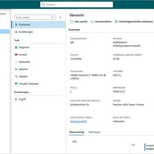 Die Übersicht im Virtualization Mode zeigt zentrale Systeminformationen eines Hyper-V-Hosts inklusive Hardware, Betriebssystem, Ressourcenstatus und Azure-Integration in einer konsolidierten Ansicht. (Bild: Microsoft - Joos)
