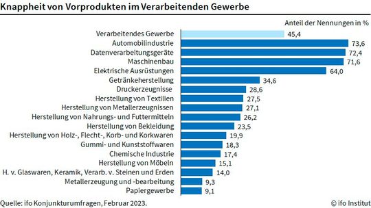 Das Papiergewerbe hat die wenigsten Probleme mit Materialmängel. (Bild:  Ifo Institut)