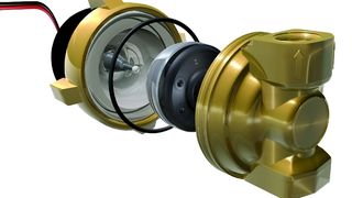 Bild 1: Nur ein be-wegliches Teil findet sich im Innern der solarbetriebenen Gleichstrom-Umwälzpumpe. Die Ecocirc-Pumpen arbeiten nach dem Kugelmotorprinzip, bei dem sich eine permanentmagnetische Rotor-Laufrad-Einheit auf einer Lagerkugel aus Keramik abstützt. (Archiv: Vogel Business Media)