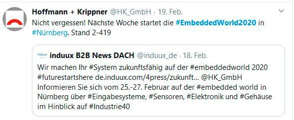 Am 19 Februar noch dabei: Tweet von Hoffmann + Krippner. (Bild: Twitter)