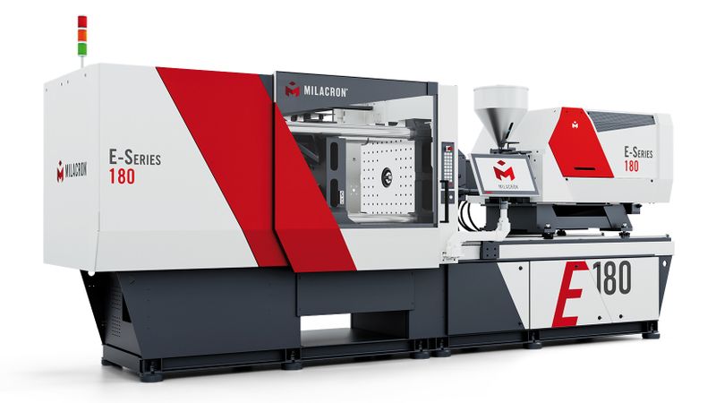 Auf der Fakuma produziert die vollelektrische E180 einen rund-ovalen Behälter aus Polypropylen (PP). (Bild:  Milacron)