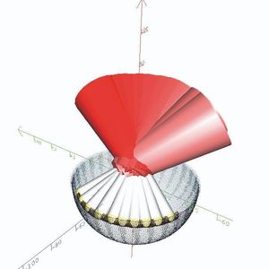 Bild 1: Ergebnisse der Optimierung der Fräseranstellungen entlang eines Fräsbahnabschnitts; die zeitliche Abfolge der Fräserbewegung wird gleichzeitig dargestellt.