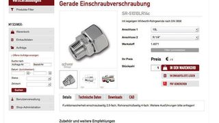 E-Shop-Lösung für Edelstahl-Verschraubungen und Edelstahl-Armaturen von Schwer Fitting im Internet. (Bild: Schwer Fittings)