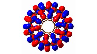 Das ist ein winziges donutartiges Kohlenstoffmolekül. Es entwickelt unter elektrischer Spannung stabile toroidale Momente, auf die sich die Welt des Quantencomputings freuen dürfte, wie Forscher der Martin-Luther-Universität Halle-Wittenberg glauben ... (Bild: MLU)