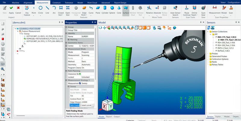 Simulation of sweep scanning inspection of a turbine blade in LK Metrology’s Camio 2026 R1 programming, analysis and reporting software, which now provides comprehensive support for Renishaw’s Revo 5-axis scanning probe system. (Source: LK Metrology)