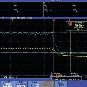 Bild 4:  LED-U- und I-Verlauf mit zeitlich höherer Auflösung zweier LEDs eines Blinkermoduls(Bild:  Nucon)