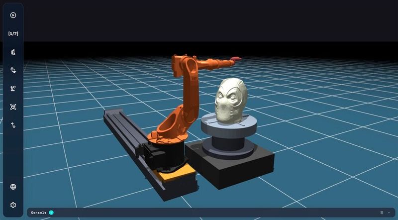 Axes externes : robot sur axe linéaire avec plateau tournant. (Source : BabaCAD Robotics)