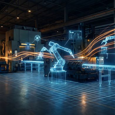 Robotik und AI: Durch die enge Verzahnung groß angelegter physischer Trainingsläufe mit hochpräzisen Simulationen entstehen realitätsnahe Datensätze und lernfähige Modelle, mit denen robuste Physical‑AI‑Fähigkeiten entwickelt, in realen Produktionsumgebungen validiert und sicher in industrielle Anwendungen skaliert werden können. (Bild: © Design Store/stock.adobe.com - generiert mit KI)