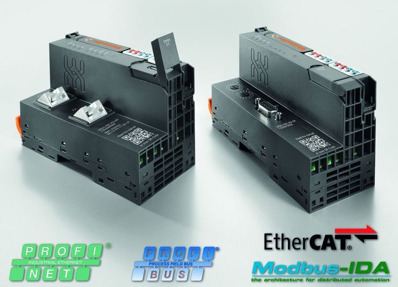 Für die verschiedenen Feldbusstandards stehen Koppler zur Anbindung von bis zu 64 I/O-Modulen bereit. Die Koppler verfügen über einen integrierten Web-Server und eine Einspeisung der Versorgungsspannung für die Station. (Weidmüller)