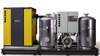 Mit den Hybritec-Drucklufttrocknern stellt Kaeser eine zweistufige Trockneranlage vor, bei der ein warmregenerierender Adsorber in den zugehörigen Kältetrockner eingebaut ist. Bild: Kaeser Kompressoren (Archiv: Vogel Business Media)
