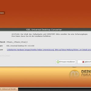 Die UDC-Setup-Utility löscht bei der Installation alle Daten auf dem Ziellaufwerk