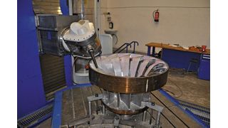Das geometrisch anspruchsvolle Laufrad einer Francis-Turbine während der Bearbeitung.  (Bild: TOS Kurim)
