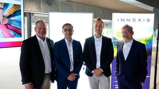 V. l. n. r.: Dr. Thomas Spies (Oberbürgermeister Universitätsstadt Marburg), Dr. Martin Egger (CEO Innexis Gruppe), Markus Stertmann (Innexis Marburg), Sasha Savic (CEO E2S Power) (Bild: Innexis)