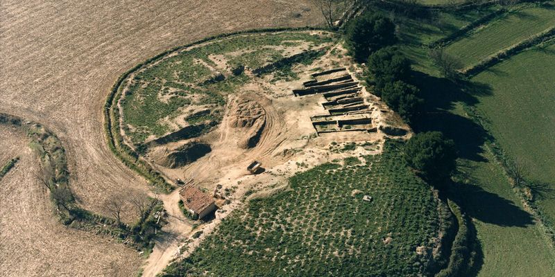 Luftaufnahme der früheisenzeitlichen Siedlung Alto de la Cruz, Navarra, während der Ausgrabungsarbeiten von 1989. Unter anderem hier wurden Genome von Kindern mit Trisomie 21 entdeckt.(Bild:  © Servicio Patrimonio Histórico Gobierno de Navarra)