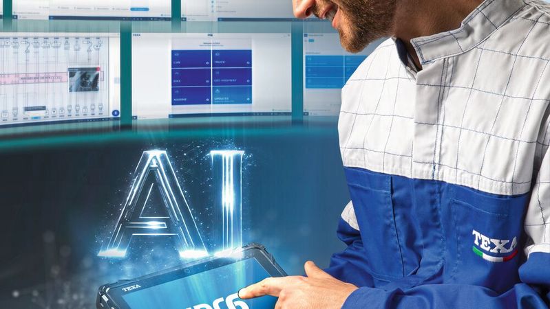Auf der Automechanika hat Texa mit der „IDC6“ die neueste Version seiner Diagnosesoftware vorgestellt. Diese nutzt Künstliche Intelligenz („KI“ – im Englischen „AI“) und soll den Nutzer so schneller und treffsicherer ans Diagnoseziel führen.(Bild:  Texa)
