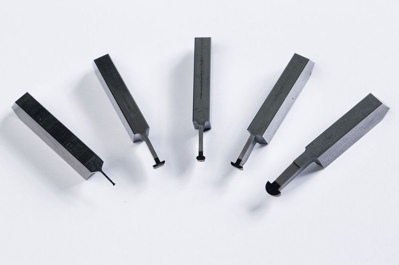 Eine kleine Auswahl der heute verwendeten PKD-Formplatten. CNC-gestützt können damit mehrere Konturvarianten bearbeitet werden. Jede einzelne ersetzt eine Fülle von speziellen HM-Formplatten. (Bild: Horn)