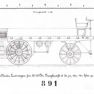 Noch war er einer Kutsche ohne Deichsel. Die Höchstgeschwindigkeit: 14,4 km/h.(Bild:  Daimler Truck AG)
