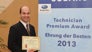 Sieger in der Prüfungsklasse „Technician Level“: Tayfun Hosel vom Autohaus Lothar Kegler in Herschbach/Westerwald. (Foto: Subaru)