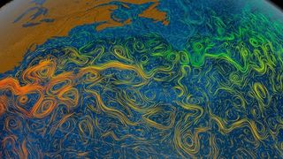 Der Golfstrom spaltet auf seiner Südseite Warmwasserwirbel mit einem Kern aus eisenreichem kalten Küstenwasser ab. (NASA/Goddard Space Flight Center Scientific Visualization Studio)