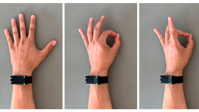Das „Humain One“ ist laut Unternehmen das weltweit kompakteste, am Handgelenk getragene, nicht-invasive Wearable für Echtzeit-Gesten und kontinuierliche Fingerbewegungsvorhersage.