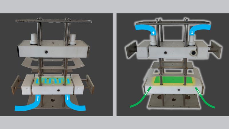 ETOS vernetzt Forschung und Industrie, um Power‑to‑Chemicals voranzubringen: Chemikalien werden mit erneuerbarem Strom kosteneffizienter, sicherer und umweltfreundlicher hergestellt. Eine offene Flusselektrolysezelle demonstriert die Synthese im Durchfluss: Die Reaktionslösung strömt durch zwei Elektroden, Strom initiiert die Reaktion. Durchflussreaktoren ermöglichen kontinuierliche, skalierbare Produktion, erleichtern den Transfer vom Labor in die Industrie und können gezielt Überschussstrom nutzen – für nachhaltige Chemie und die Energiewende. (Bild: Zukunftscluster ETOS)