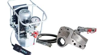 Elektrisches Hydraulikaggregat HEM 7 mit Digitalfernbedienung und Hydraulikschrauber (Bild: M-PT)