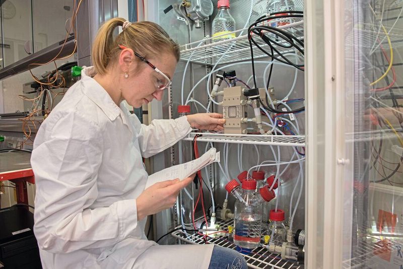 In einer Fermentation – hier im Labormaßstab – verwandeln spezielle Bakterien CO-haltige Gase durch Stoffwechselprozesse in wertvolle Chemikalien. (Evonik)