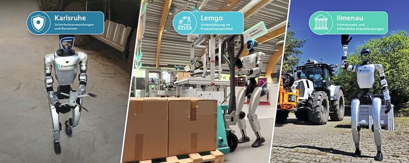 Gebündelte Expertise: An drei Standorten erforscht das Fraunhofer IOSB künftig die realen Einsatzmöglichkeiten humanoider Roboter. (Bild: Fraunhofer IOSB)