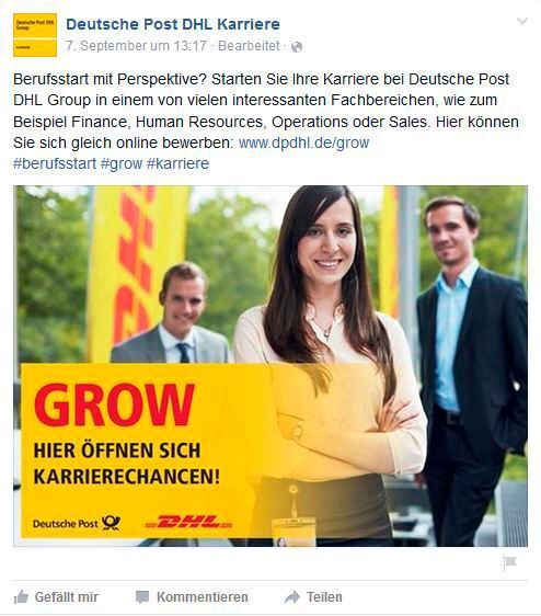So rekrutieren die Dax-30-Unternehmen mit ihren Karriere-Seiten auf Facebook (in alphabetischer Reihenfolge). (Facebook/http://de-de.facebook.com/DeutschePostDHLKarriere)