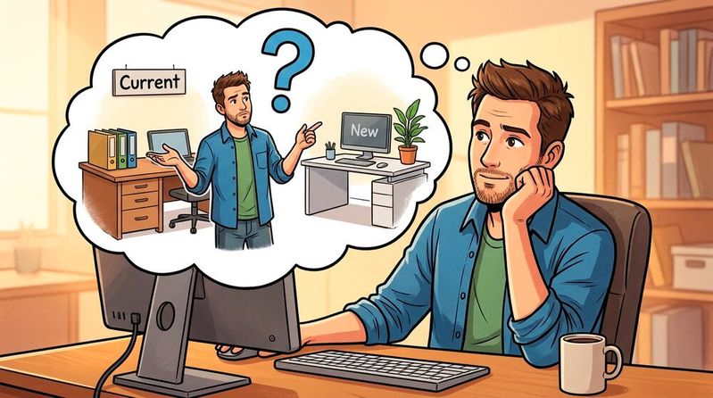 Bleiben oder wechseln? In wirtschaftlich unsicheren Zeiten will ein Jobwechsel gut überlegt sein.(Bild:  Gemini / KI-generiert)