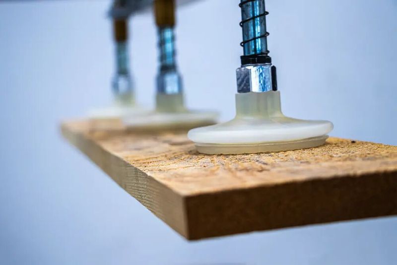 Schmalz hat mit dem Balgsauggreifer FSGA.78 CF ein Handhabungssystem geschaffen, dass auch bei so rauen Oberflächen wie gesägtem Holz nicht versagt. (Bild: J. Schmalz)