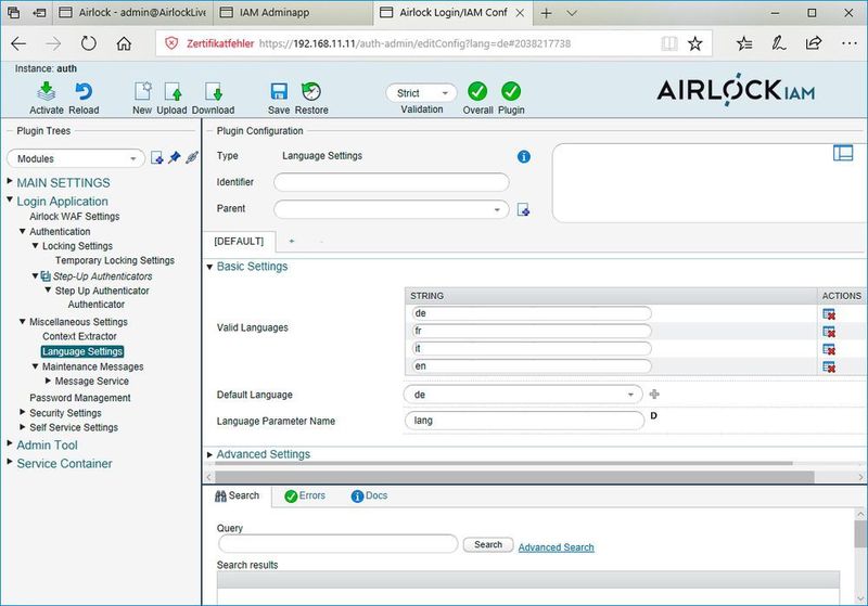 Das Konfigurationsinterface für die Login-Applikation. (IAIT)