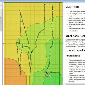 Abbildung 1: Ekahau HeatMapper erstellt ein Schaubild über die Empfangssituation des WLAN-Router: grün = guter Empfang der Signale, rot = schlechter Empfang der Signale.