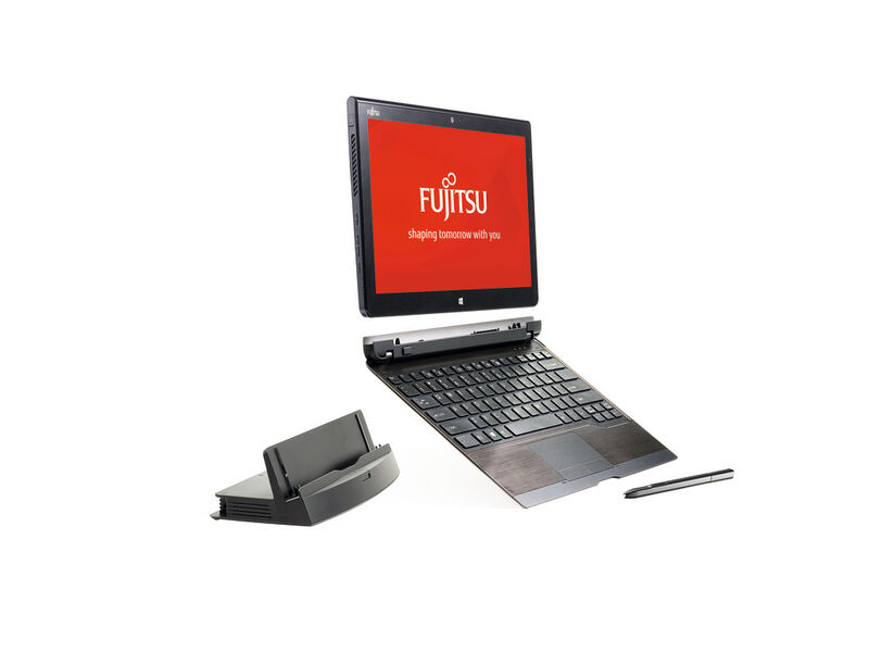 Das Fujitsu Q704 kann auch mit einem Desktop-Cradle kombiniert werden. Ein Wacom-Digitizer nebst Stift gehört zur Grundausstattung. (Bild: Fujitsu)