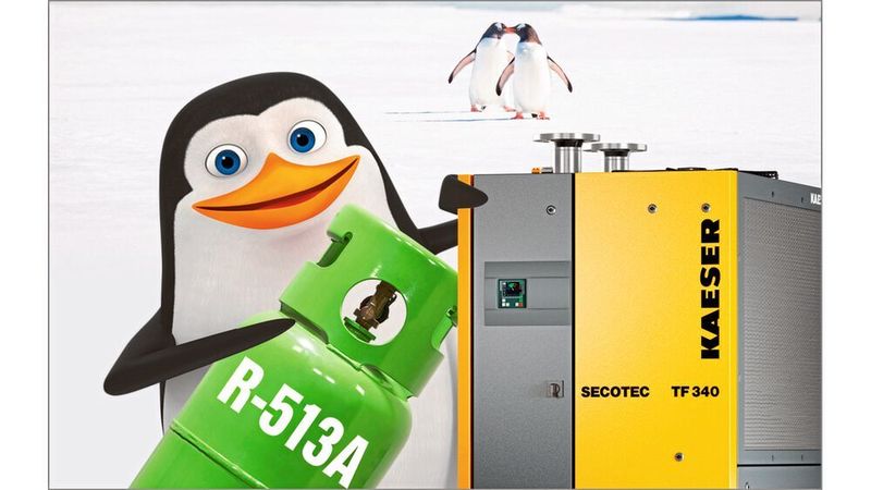 Alle Kältetrockner von Kaeser werden bis Ende 2019 mit dem neuen Kältemittel R 513A arbeiten, das klimafreundlicher und insbesondere auch für den Betreiber zukunftssicher sein soll.  (Kaeser)