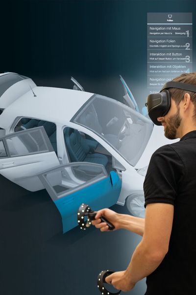 Das Fraunhofer IGD aus Rostock stellt mit Machine@Hand 2.0 eine virtuelle Trainingsumgebung vor. Mithilfe von Virtual Reality (VR) sollen sich so komplexe Montageabläufe und die Bearbeitung neuer Bauteilvarianten in der Automobilindustrie verständlich vermitteln lassen. Jeder Arbeitsschritt könne so in der virtuellen Realität getestet und trainiert werden. Hannover Messe: Halle 5, Stand A06. (Bild: Fraunhofer IGD)